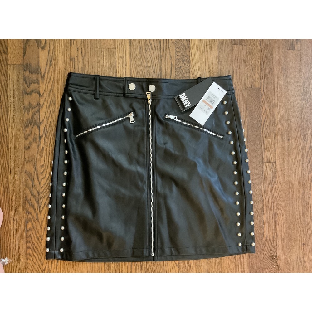 DKNY Jeans Womens Faux Leather Studded Mini Skirt Black Size 12 E3JNSUFS